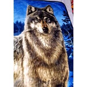 Wolf Blanket Throw Meger 93/03 Blue Night Back Ground Fleece